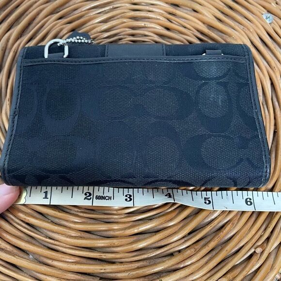 COACH Signature C Black Logo Jacquard Leather TRIFOLD Wallet Change Purse Canvas - Picture 3 of 9